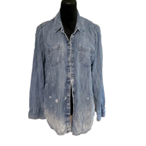 Bleached upcycled denim long waisted Talbot's size Large